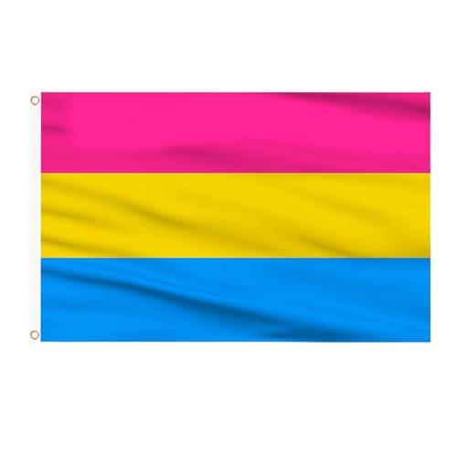 AhfuLife Pansexual Flaggen 90 x 150 cm, 2 Stück Pansexuelle Flagge, Pansexuelle Fahnen Leuchtenden Farben mit Messing-Ösen für Pride Day Paraden Drinnen und Draußen LGBT Party Bar Dekorationen