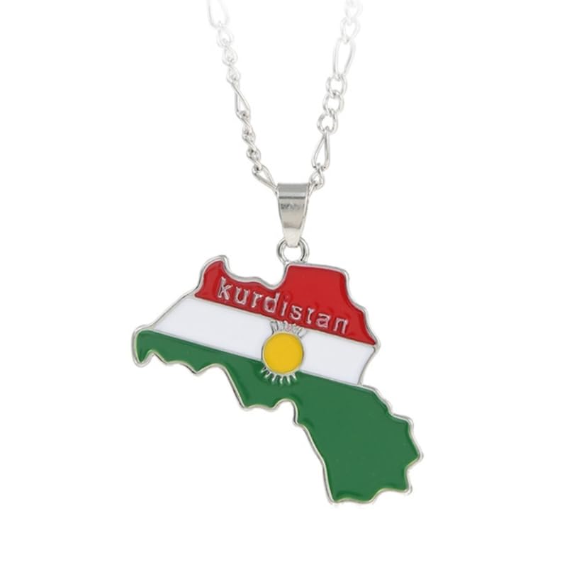 Kurdistan Map Charm Necklace Pendant Clavicle Chain Ethnic Long Choker Jewelry Friendship Keychain For Women Men Alloy Pendant