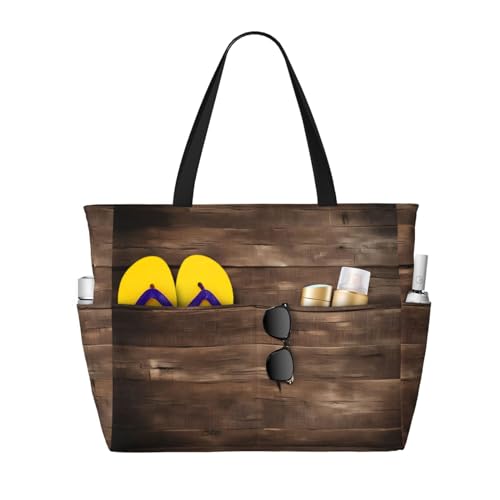 SDEGTHO Bolsa de mano rústica de madera de granero antiguo, plegable, de gran capacidad, para playa, gimnasio, viajes, compras, NEGRO, One Size