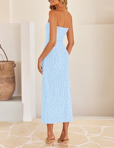 Image of ZESICA Women's 2026 Summer Floral Strapless Bodycon Midi Dress Off Shoulder Beach Formal Cocktail Wedding Guest Long Dresses