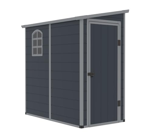 Westmann Kunststoff Gerätehaus Hortus M | Anlehngerätehaus | Wetterfest & UV-beständig | 111x191x194 cm | Robuste Polypropylen-Paneele | Inkl. Fenster & Flügeltür | Leichte Montage | Anthrazit