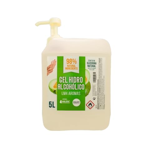 ENJOY COSMETICS - Gel Hidroalcohólico Aroma Melón 5L | 70% Alcohol | Con Glicerina Natural | Para el Cuidado de la Piel | 98% Ingredientes Naturales | Ideal para Casa y Comercios