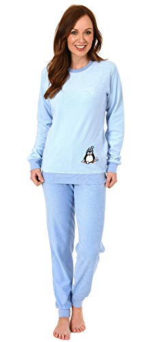 Damen Frottee Pyjama Langarm Schlafanzug mit Bündchen und süßem Pinguin Motiv - 201 13 564, Farbe:hellblau, Größe2:44/46 Cover