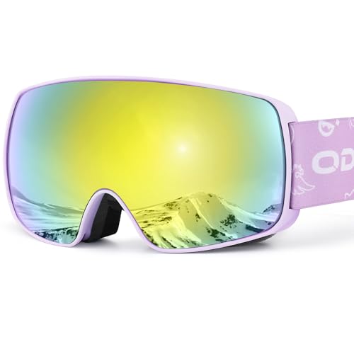 Odoland Children's Ski Goggles Snowboard Goggles for Boys and Girls, Helmet Compatible Mirrored Snow Goggles UV Protection Anti-Fog for Skiing Skating Blue Lens Vlt 19%