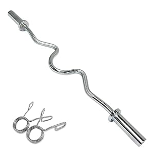 Body Revolution EZ Olympic Barbell Bar – 4ft EZ Super Curl Weight Lifting Bar for 2 Inch Weight Plates – Barbell for Bicep Curls and Bodybuilding – Spring Collars Included