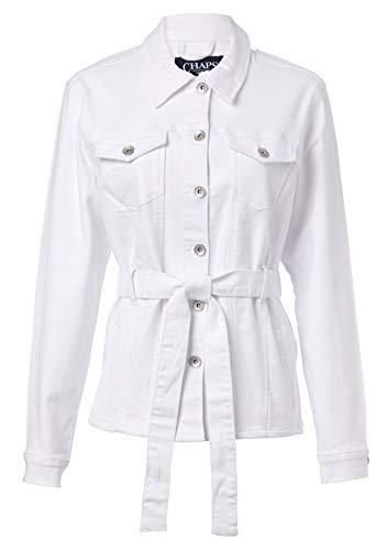 CHAPS Jeans Women's Stylish Belted Denim Jean Jacket, White, Medium