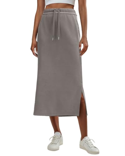 Lepunuo Casual Skirts Womens High Waist Trendy Summer Drawstring Sweat Skirts with Pockets