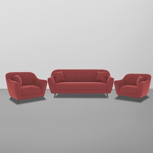Image of Atticus 3+1+1 Seater Sofa Set for Living Room (Maroon Colour) Premium Fabric Sofa