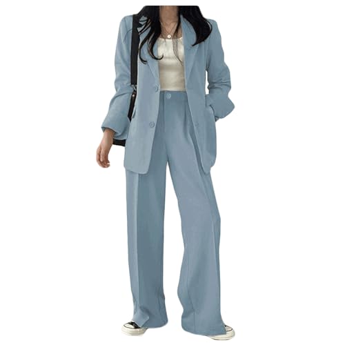 newrong Terno Calças Terno Jaqueta Feminina Slim Casual, Azul, P