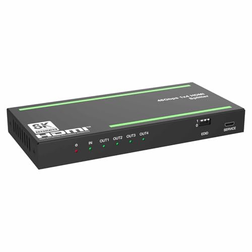 BUNGPUNG HDMI 分配器 1入力4出力 同時出力 8K@60Hz 4:2:0 12bit 4K@120Hz 4:4:4 12bit 48Gbps HDCP 2.3 HDR対応 スマートEDID管理 HDMI スプリッター 画像複製用