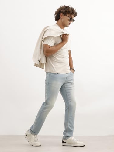 Image of WROGN Men's Stretch Denim Jeans | Straight Fit | Casual Style | Mid Rise