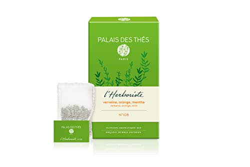 Palais des ThÃ©s - Organic L'Herboriste No.108 - Premium Gourmet Herbal Tea with Lemon Verbena, Orange, and Mint - 20 Count Biodegradable Cotton Tea Bags Box