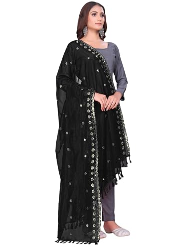 Image of KEMZA Organza Embroidered Dupatta with Mirror & Sequence Work, Tassel Lace Border, Floral Butti Design