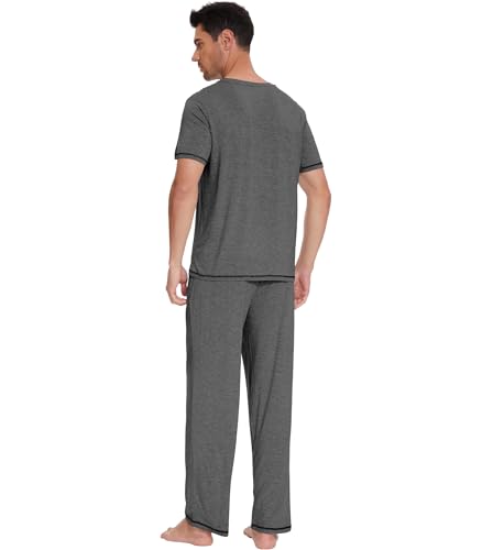 WiWi Mens Viscose from Bamboo Pajama Set Short Sleeve Pajamas Sets with Pants Sleepwear Soft Lightweight Lounge Pj S-XXL2