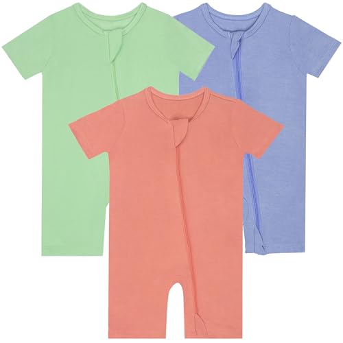 Image of GUISBY Rayon made from bamboo Baby Pajamas Short Sleeve Footless Rompers 2 Way Zipper Sleeper for Baby