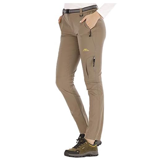 DAFENP Pantalon Randonnee Femme Imperméable Pantalon de Travail Cargo Femme Ete Pantalon Montagne Softshell Outdoor Séchage Rapide Leger KZ9959W-LightKhaki-L