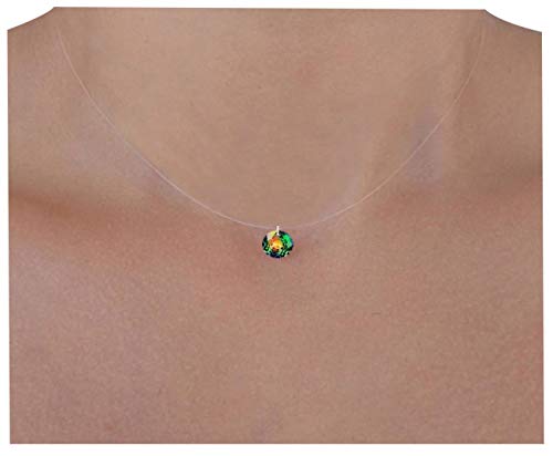 Collier Invisible Ras-de-Cou - Wanderlust Vitrail Brillant - Argent 925 - Style fil de pêche nylon solitaire