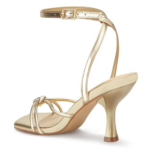Image of PARTY Women's Square Open Toe Strappy Heeled Sandals 3 inch Stiletto Kitten Heel with Ankle Buckle Strap, Comfortable Slingback Summer Dress Shoes