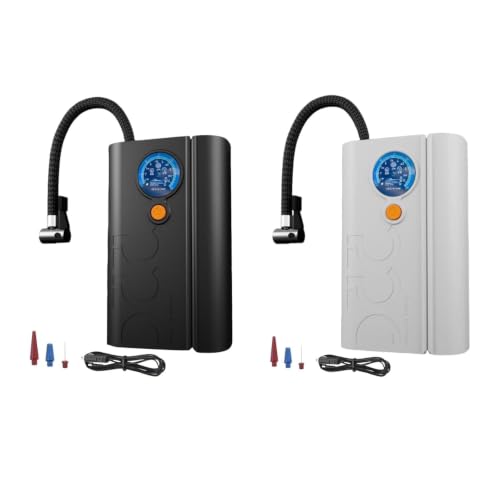 Image of Portable Analog Car Air Pump with Pressure Gauge, 12V DC Power, Flexible Hose, Black (B1)