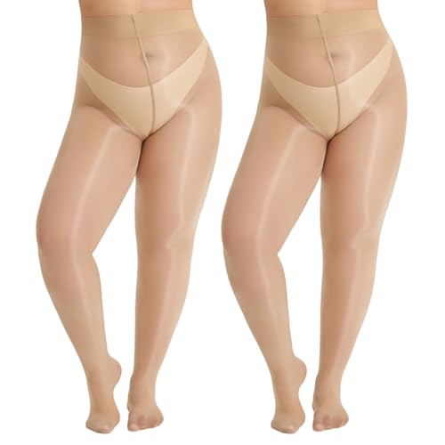 Image of MANZI Women's Plus Size Shimmer Glossy Sheer Tights Seamless Shiny Silk reflections Pantyhose Oil Pearlescent Stockings