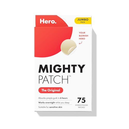 Mighty Patch Original Patch from Hero Cosmetics - #1 Hydrocolloid Acne Pimple Patches for Face, Shrinking Zits & Whiteheads in 1 Use, Nighttime Spot Pimple Stickers for Face, 75 Count