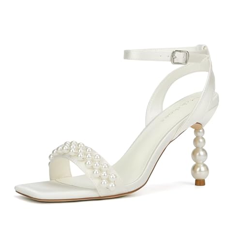 Pearl Heels Wedding Shoes for Bride Open Toe Bridal Shoes High Heel Wedding Sandals