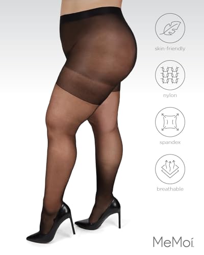 Image of MeMoi Plus Size Curvy Control Top Pantyhose for Women, Back Seam Cuban Heel Pantyhose, Lightweight Womens Stockings - 1X-7X