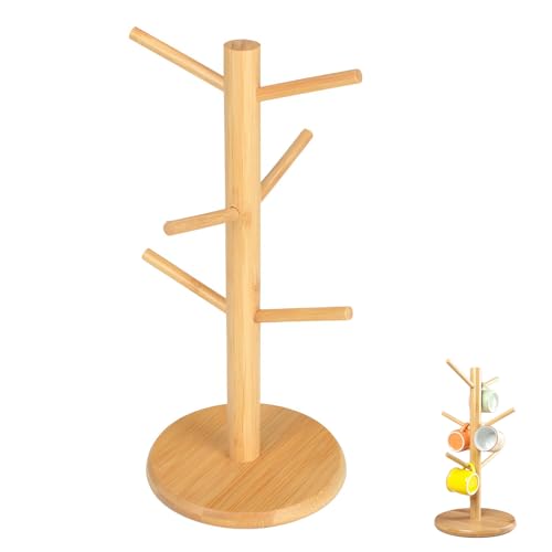 Wooden Mug Tree Stand Mug Tree,Mug Holder for Coffee & Tea Multi-Function Storage Rack Cup, for Coffee Tea Mugs Cups Jewelry Display