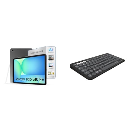 Image of Samsung Galaxy Tab S10 FE, S Pen in-Box, 27.7 cm (10.9 inch) Display, AI Writing, Desktop Mode, Pre Loaded Pro Apps, 8 GB RAM, 128 GB Storage, Wi-Fi Tablet - Grey + Logitech Pebble Keys 2 K380s