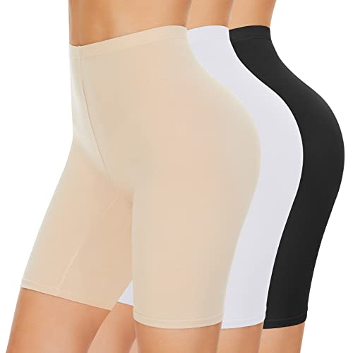 SIHOHAN Anti Chafing Shorts Women Cotton Boxer Shorts Breathable Anti Chafe Short for Under Dresses(Black+white+nude,L)