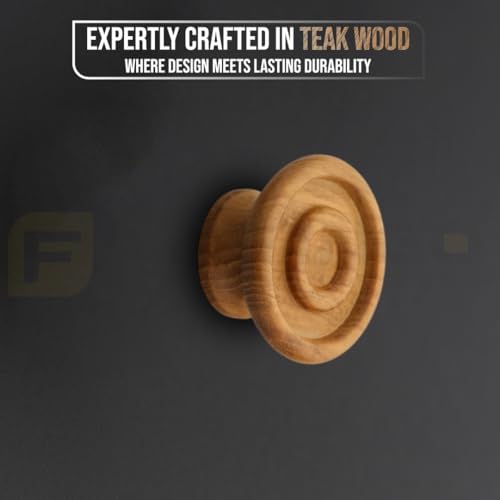 Image of 3 Piece Solid Teak Wood Round Drawer Knob| Natural Finish Wooden Cabinet & Wardrobe Handle | Modern Minimal Furniture Knob for Cupboard, Dresser & Kitchen Drawer -1.5 Inch
