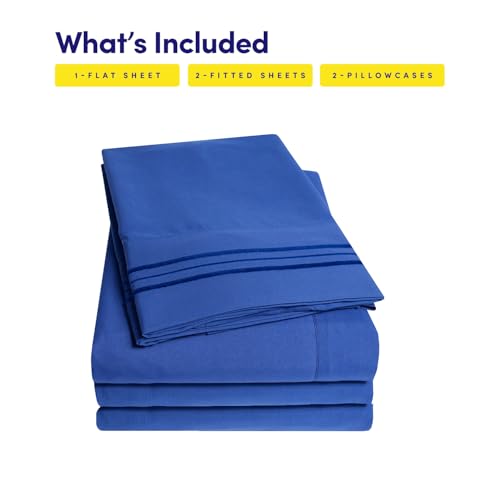 Image of 1500 Supreme Collection Extra Soft Split King Sheets Set, Royal Blue - Luxury Bed Sheets Set with Deep Pocket Wrinkle Free Bedding, Over 40 Colors, Split King Size, Royal Blue