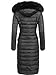 Navahoo Damen Wintermantel Warmer Steppmantel lang mit Kapuze Umay Schwarz Gr. M