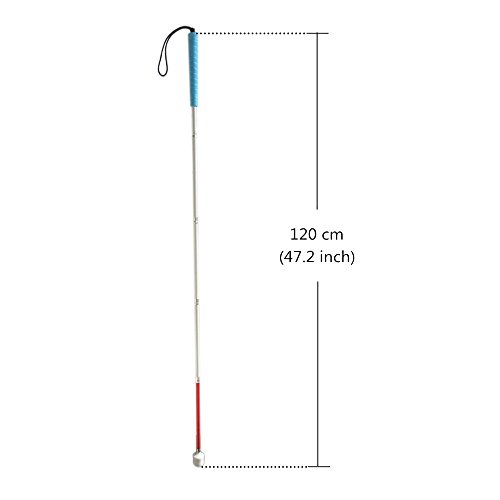 Aluminum mobility folding cane for the blind (folds down 5 sections) (120cm (blue handle)) - Image 2