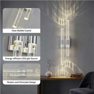 Image of Modern LED Vanity Light Bubble Crystal Sconces Wall Lighting Chrome Wall Sconce Hardwired 21.25in 4000K Vertical and Horizontal Wall Mounted Sconces for Bedroom Living Room Hallway(1-Pack)