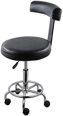 Qivange Massage Beauty Saddle Chair with wheel-Adjustable Swivel Salon Stool For Manicure Tattoo Spa Salon (Black With Back support)