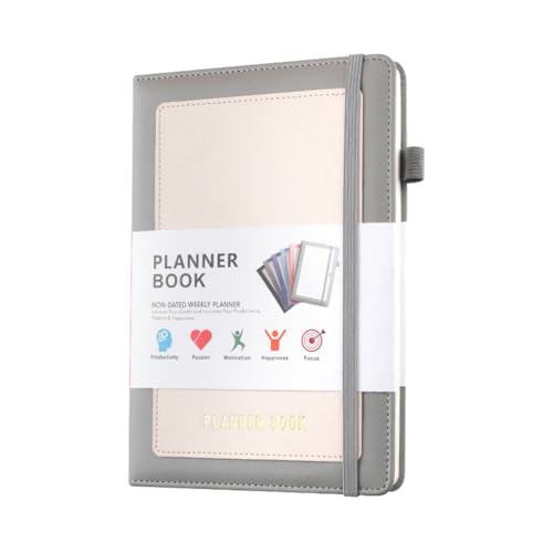 Booso Cuaderno Week Planner 2024 con Cubierta de PU, Tapa Mediana (A5), 5,9 X 8,4 Pulgadas, Gris
