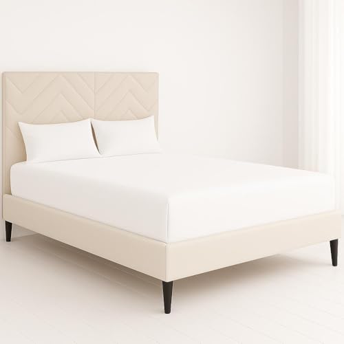 CHCOMFORT Double Fitted Sheet 137×190 cm with 2 Pillowcases | Extra Deep 40cm Pocket | Soft Wrinkle-Free Fade-Resistant and Breathable White Microfiber Bed Sheet(White Double)