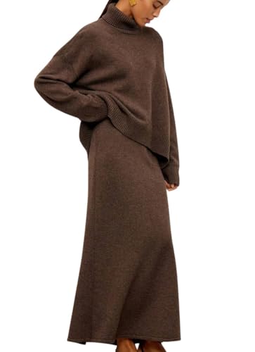 chouyatou Women's Ribbed Knitted 2 Piece Knit Sets Turtleneck Sweater