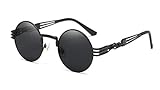 GAMT Fashion Classic Steampunk Round Sunglasses Metal Frame for Men and Women Black Frame Grey Lens