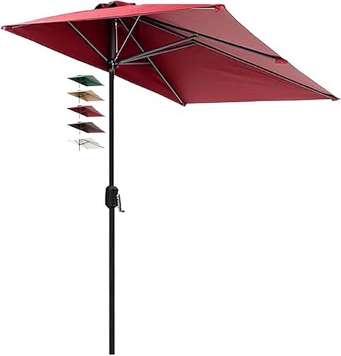 Miecoae Sombrilla Media Pantalla Medio Circulo Mediana Playa 250 Cm Terraza Con Manivela Para Jardín Balcón Corte Funda Protectora Parasol Semicircular Exterior Patio Piscina, Sin Base(Rojo oscuro)