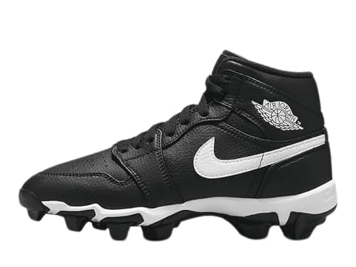 Jordan 1 Mid Little/Big Kids' Cleats (HF6883-001, Black/White/White) Size 4