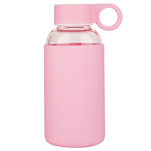 Botella de agua, de la marca Justfwater, con tapa de silicona, 350 ml, color rosa, tamaño 350 ml, 0.74, 2.68 x 2.68 x 6.38inches, volumen 350.0milliliters