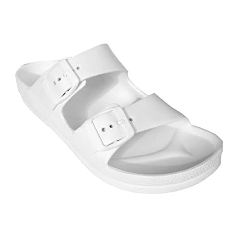 H2K [2018 Model Womens Comfort Slides Adjustable Double Buckle EVA Flat Slide Sandals (White, 7) Cover