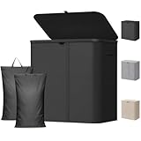Lifewit Wäschekorb 145L mit Deckel, Großer Wäschesammler aus Kunststoff, Fächer Wäschebox Laundry Basket für Bad, Schlafzimmer, Waschraum, Schwarz