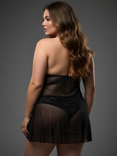 Image of Xs and Os Women's Polyester Spandex Mix & Lace Solid Midi Babydoll Lingerie with Panty