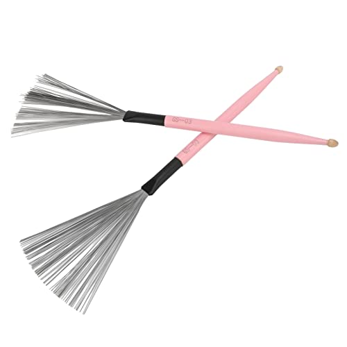 Generic 2PCS Drum Brush, Dual Purpose Maple Drumstick Rubber Steel Wire, Drum Stick Cleaning Brush for Jazz Drum Set, Beginner P