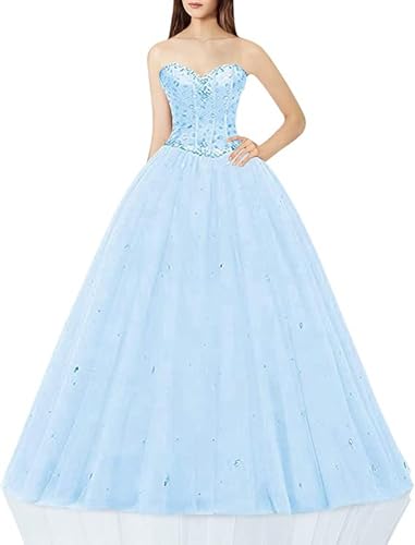 Image of Likedpage Women's Sweetheart Ball Gown Tulle Quinceanera Dresses Prom Dress
