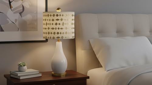Image of Aspen Creative 31104 Transitional Drum (Cylinder) Shaped Spider Construction Lamp Shade in Beige with Gold Print, 12 inch Wide (12 inch x 12 inch x 10 inch)