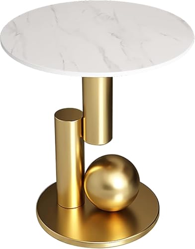 Mesa auxiliar de estilo moderno con acabado premium efecto marmol blanco y metal cepillado 2